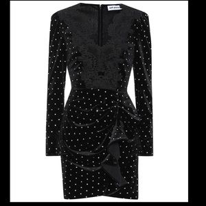 Women's Black Crystal Embellished Velvet Mini Dress UK8